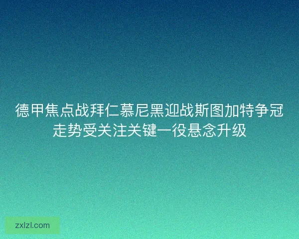 德甲焦点战拜仁慕尼黑迎战斯图加特争冠走势受关注关键一役悬念升级